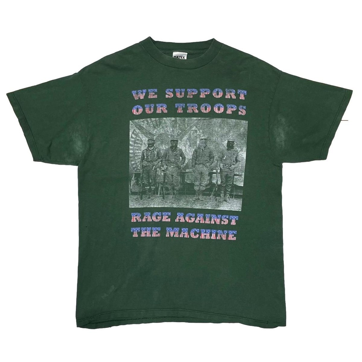 RAGE AGAINST THE MACHINE WE SUPPORT OUR TROOPS GREEN TULTEX XL 8393