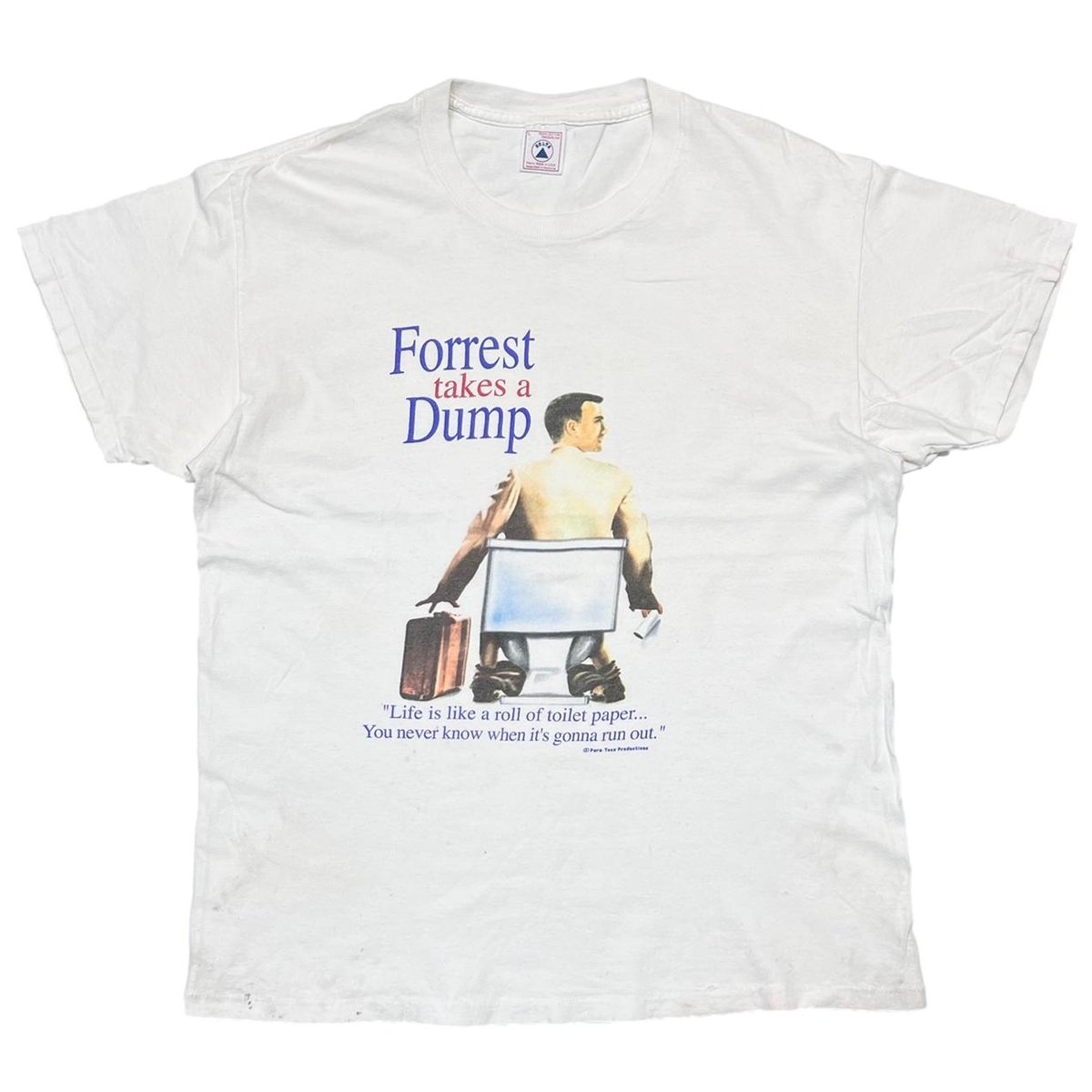 OLD & VINTAGE FORREST TAKES A DUMP FORREST GUMP PARODY WHITE DELTA LARGE 1849