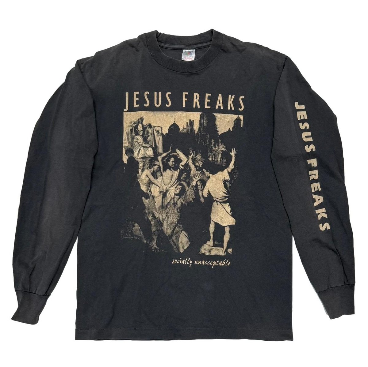 JESUS FREAKS 	SOCIALLY UNACCEPTABLE LS FRUIT OF THE LOOM LARGE 3757