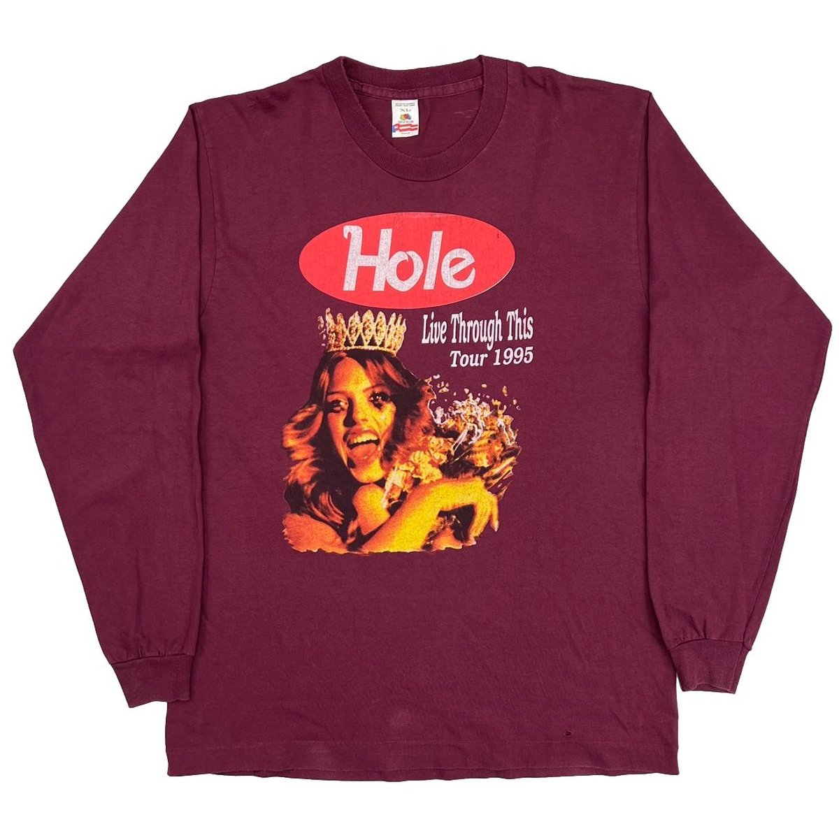 HOLE LIVE THROUGH THIS TOUR 1995 LS BORDEAUX FRUIT OF THE LOOM XL 0684