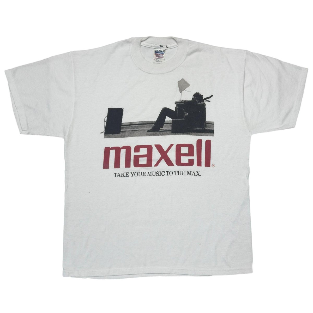 MAXELL 00s TAKE YOUR MUSIC TO THE MAX WHITE GILDAN LARGE 1518
