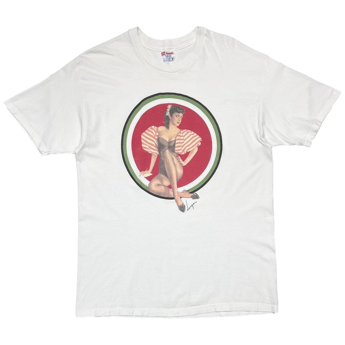 LUCKY STRIKE PINNUP GIRL WHITE HANES XL 3447