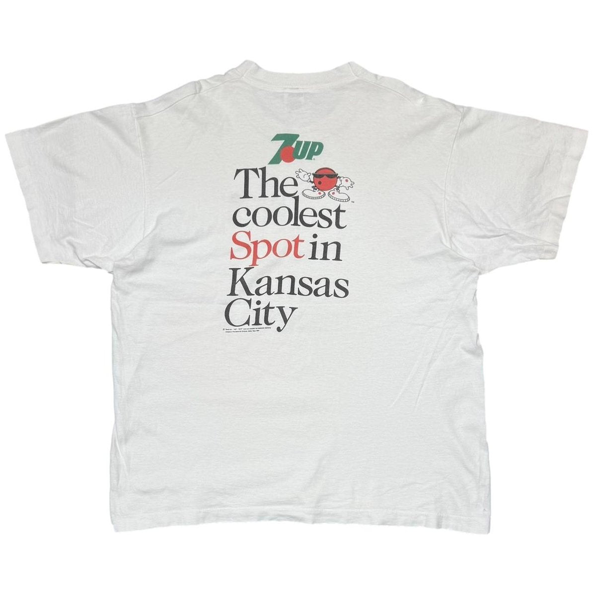 7UP 1990 THE COOLEST SPOT IN CANSAS CITY WHITE FRUIT OF THE LOOM XL 4296