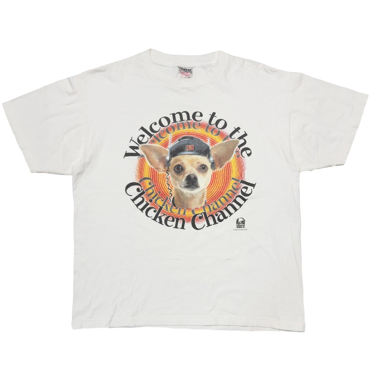 TACO BELL 1998 Welcome to the Chicken Channel WHITE ONEITA XL 8010