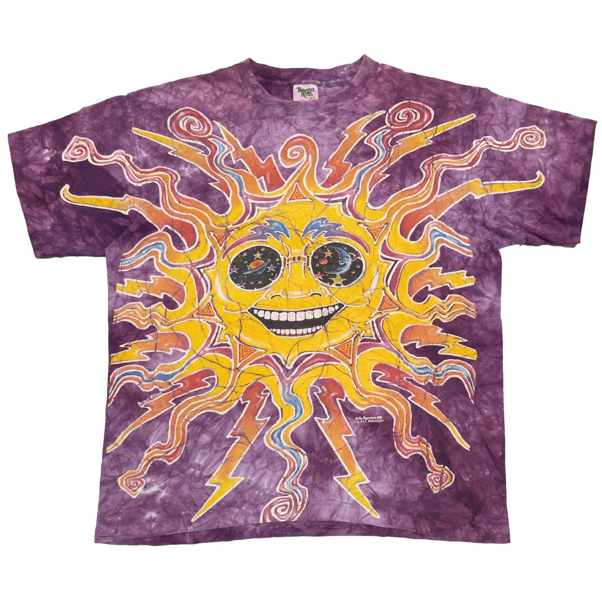 OLD & VINTAGE 1995 THE MOUNTAIN SUN & MOON TIE DYE PURPLE TENNESSEE RIVER XL 0048