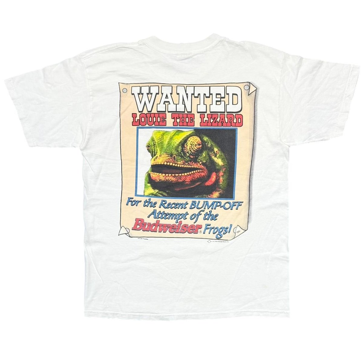Budweiser 1998 WANTED LOUIE THE LIZARD WHITE GILDAN LARGE 5872