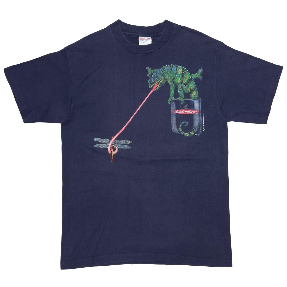 Budweiser 1997 LIZARDS We could've been HUGE POCKET DESIGN TEE NAVY SOF TEE LARGE 8127