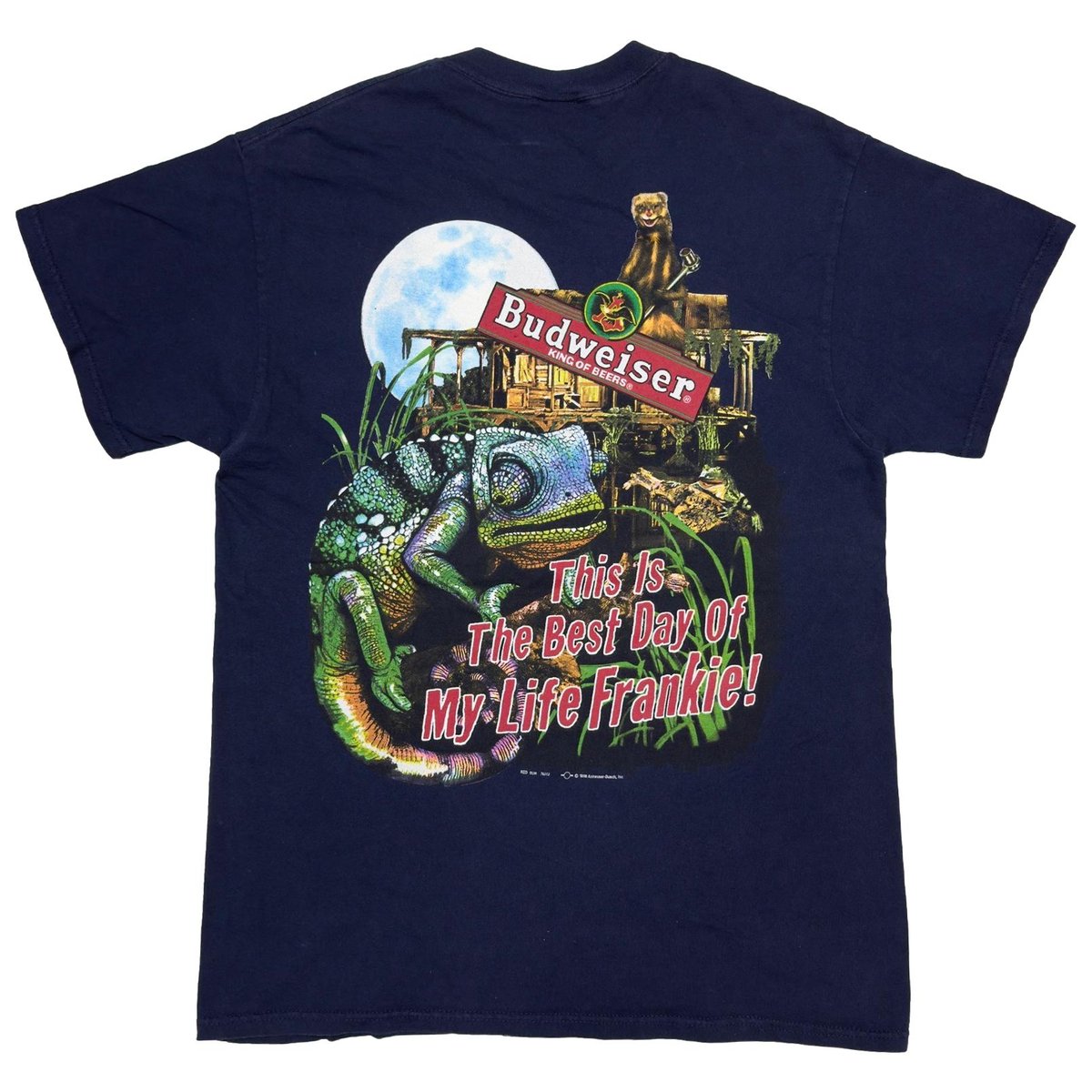 Budweiser 1998 FERRET LIZARD FROG This Is The Best Day Of My Life Frankie! NAVY  DELTA LARGE 8121