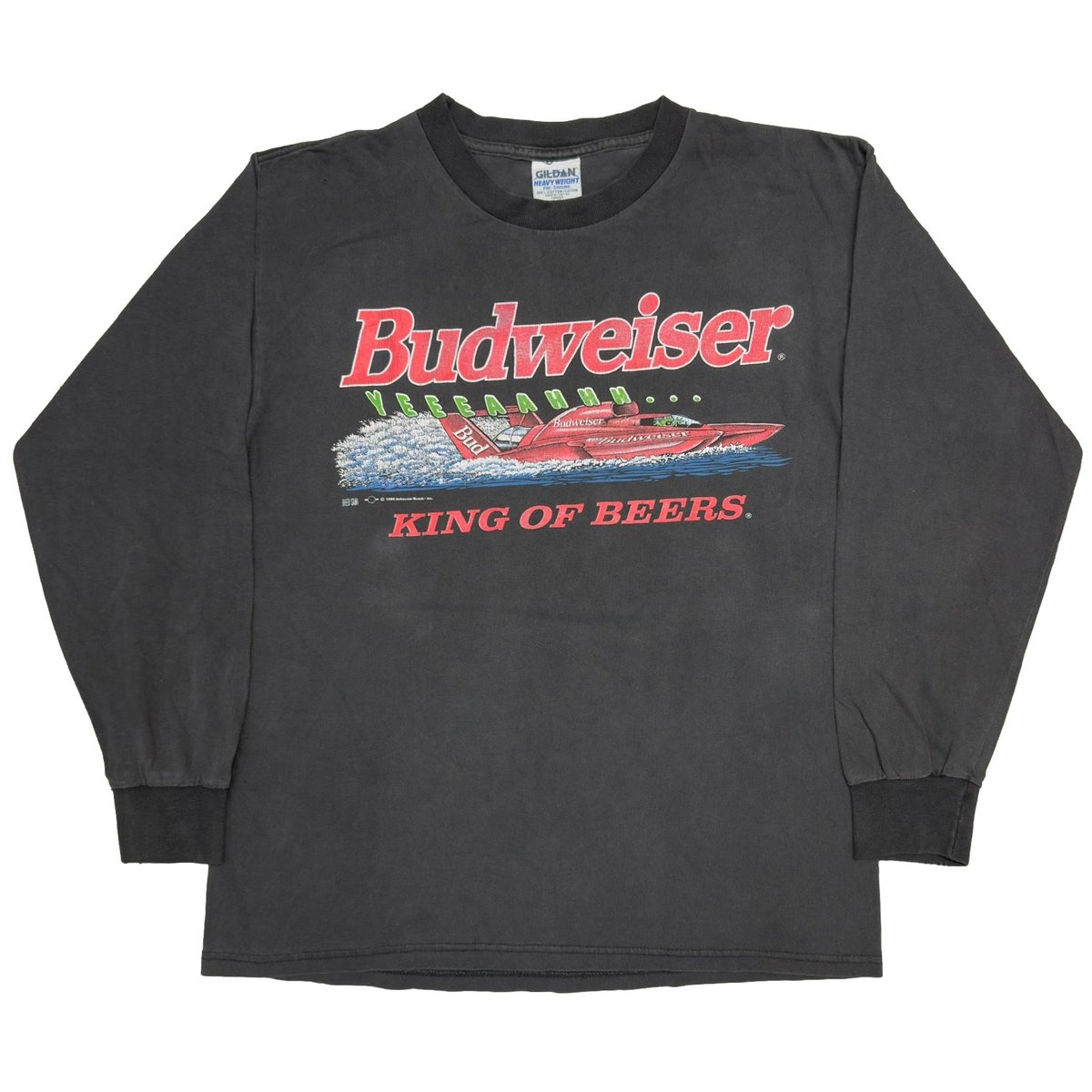 Budweiser 1996 KING OF BEERS FROG ON THE BOAT LS GILDAN LARGE 8117