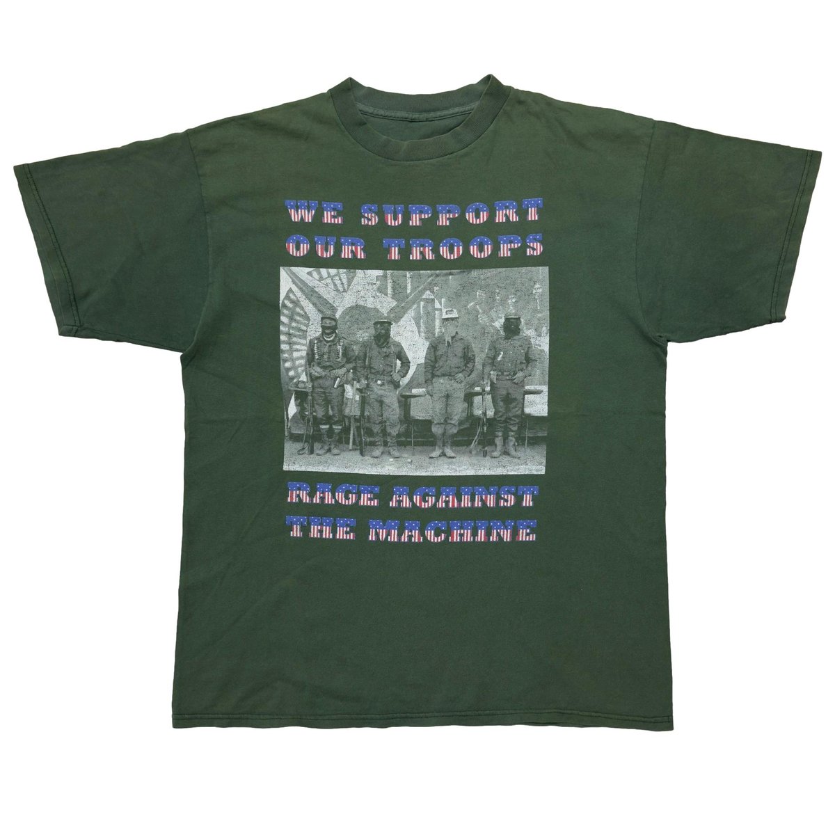 RAGE AGAINST THE MACHINE WE SUPPORT OUR TROOPS GREEN FITS XL 6374