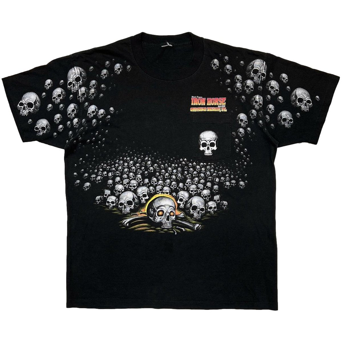 OLD & VINTAGE IRON HORSE SALOON SKULL & EAGLE OVP POCKET TEE FITS XL 4959