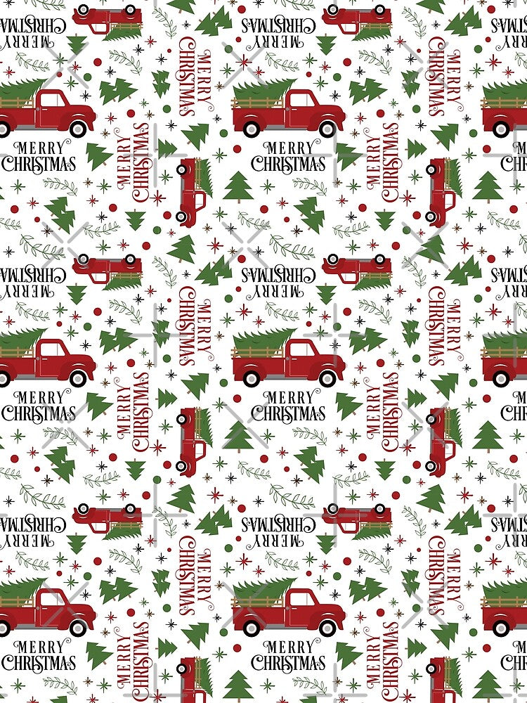 Red Vintage Truck Tree Merry Christmas Holiday Classic by Art by Jess