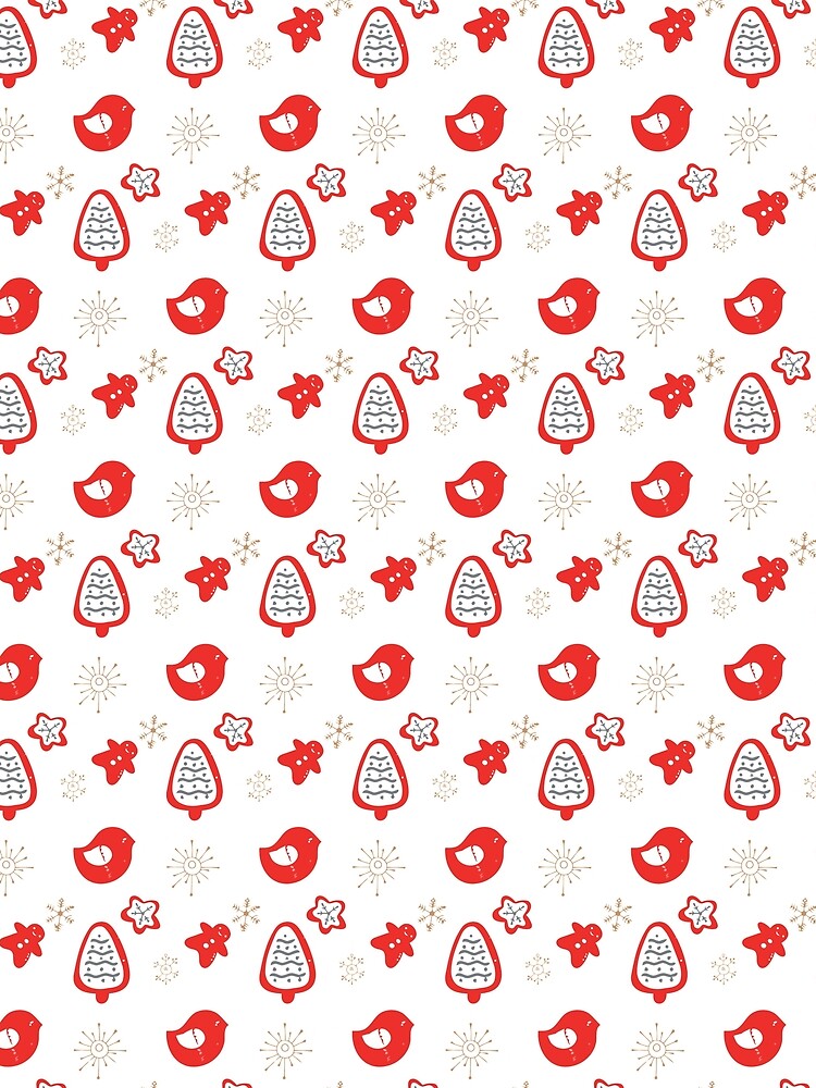 Cute red decoration set pattern with birds trees by minimalpride