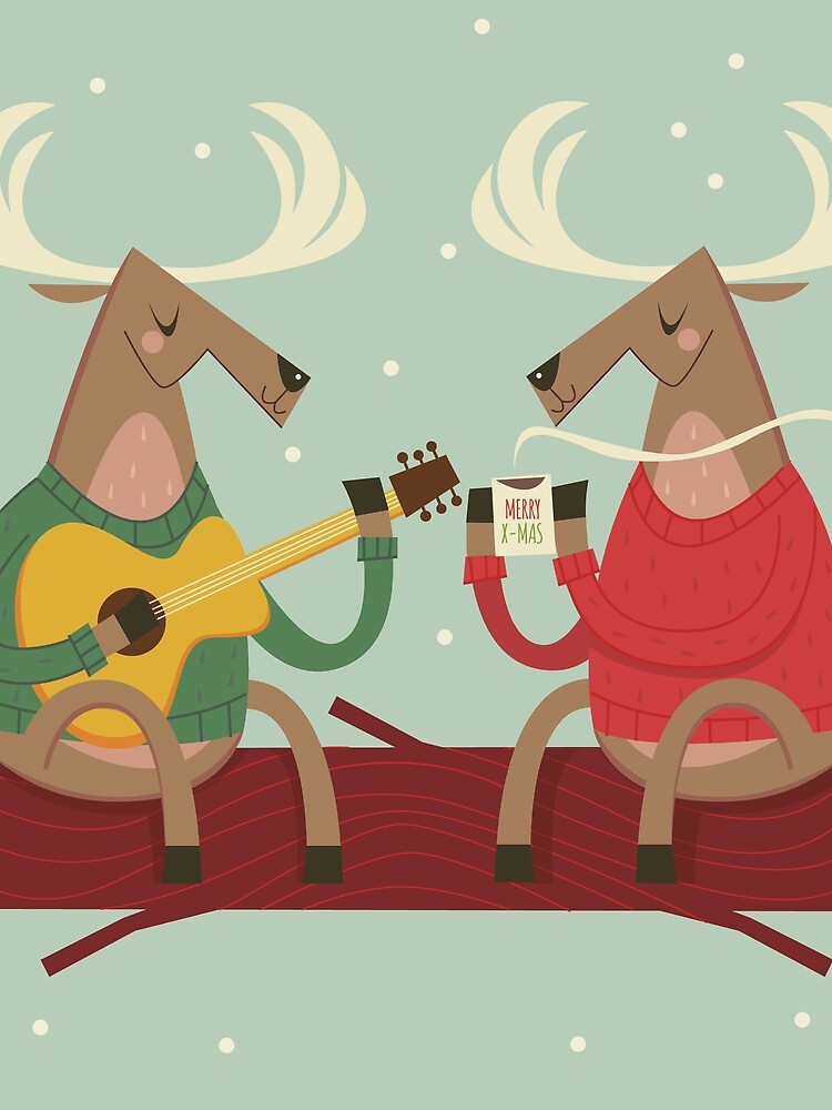Christmas Reindeer, Cute Reindeer, Reindeer with gifts, vintage reindeer, vintage christmas, Reindeer guitar by sunnyshop