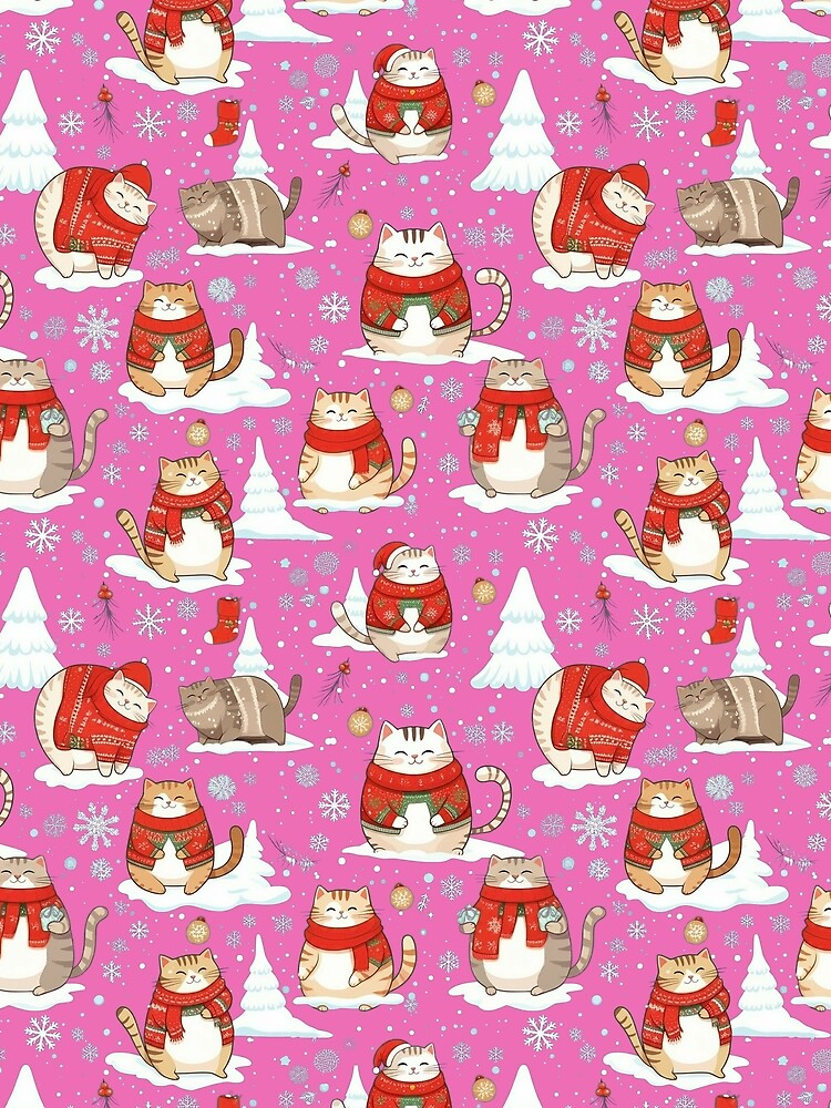 Pink Christmas Cat Pattern | Matching Family Winter Outfit by PinkGoddessLove