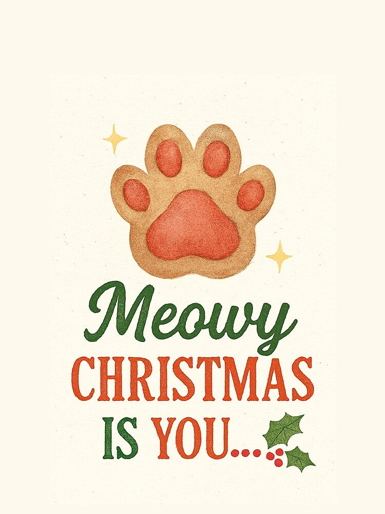 Meowy Christmas Is You – Cute Cat Paw Greeting Card by PunchDrop