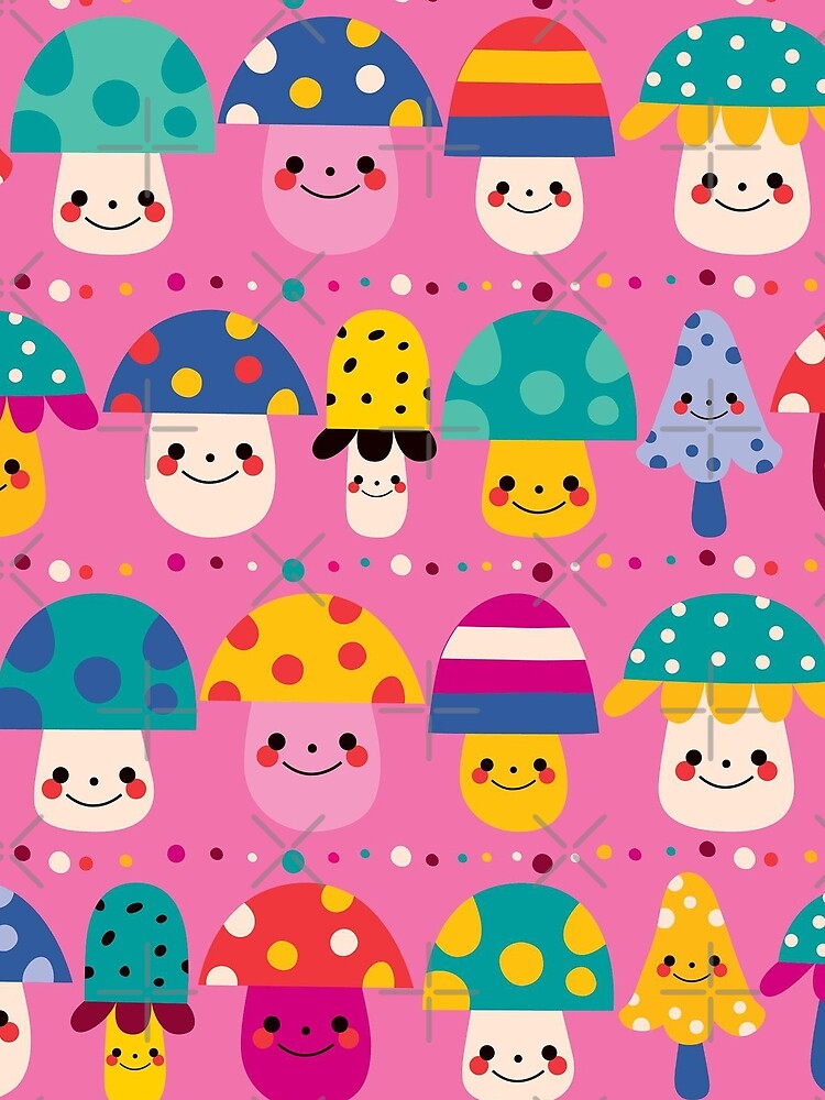 Cute Kawaii Mushroom Pattern | Colorful Happy Mushrooms Seamless Design by RJACreative