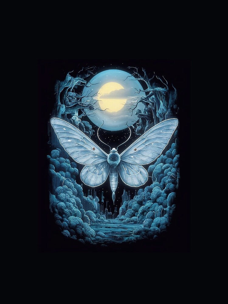 Blue Moon Moth on dark background by Tajdi