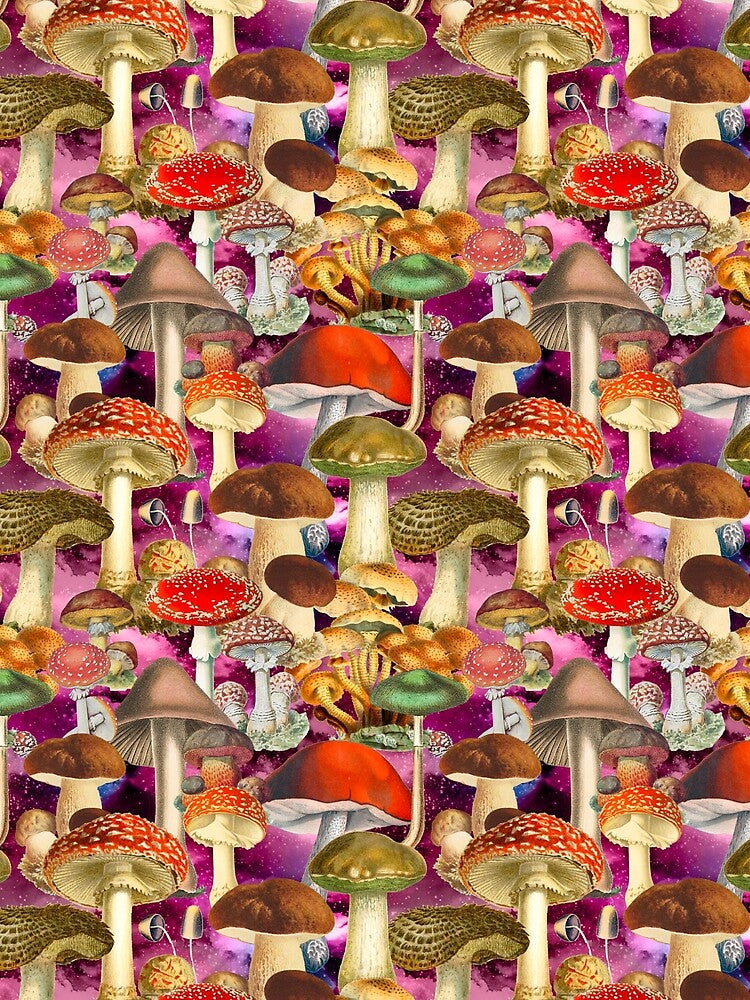 Vintage mushrooms exotic garden, shrooms and fungi, botanical pattern, mushrooms illustration, seamless pattern, purple magenta pattern trendy by ZeinabTaha