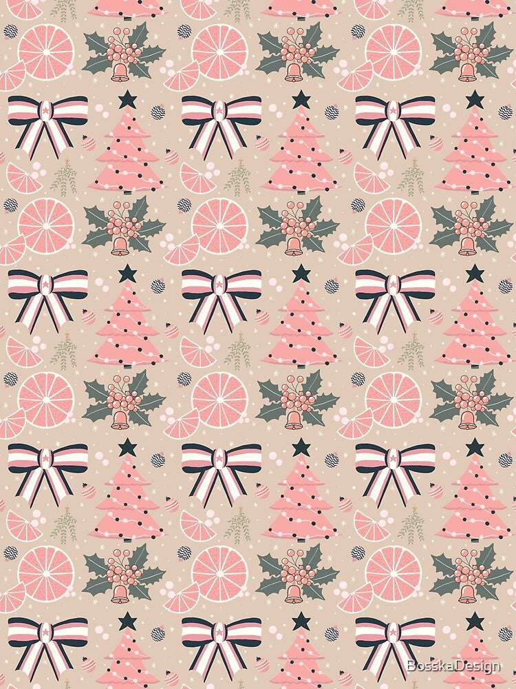 Coquette Christmas pattern in toned down pink hues, coquette Christmas phone case, Christmas blanket by BosskaDesign