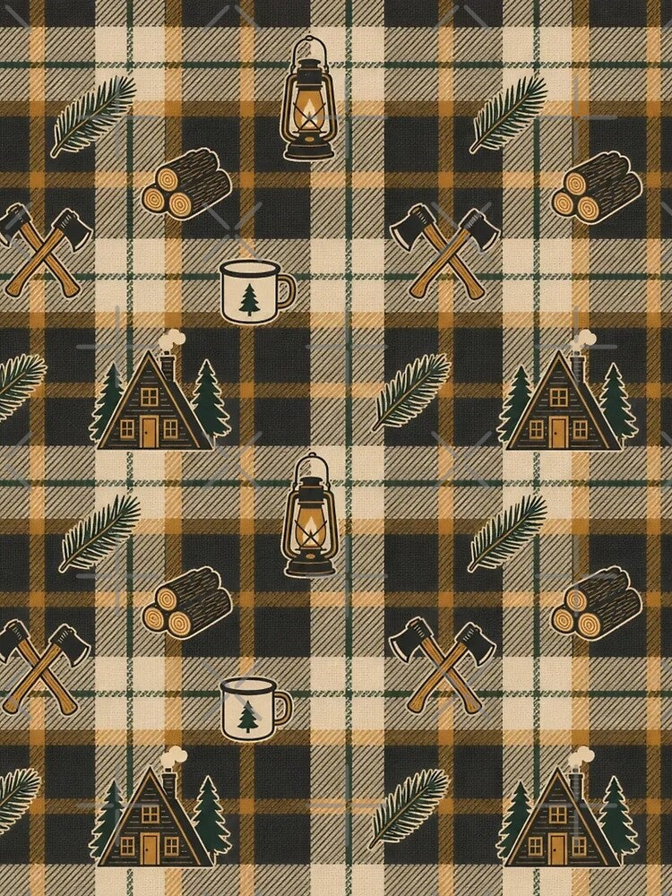 Cabincore Lantern Wool Plaid | Cozy Winter Cabin Repeat Pattern by StickyGuys