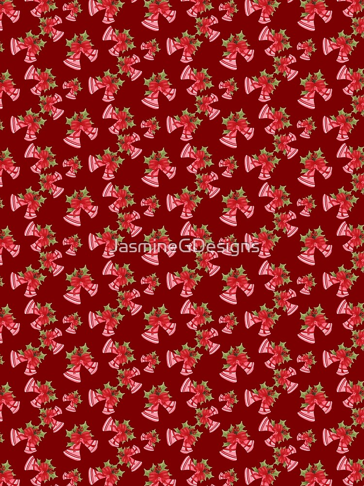 Christmas Bells with Red Bow and Berries Deep Red by JasmineGDesigns