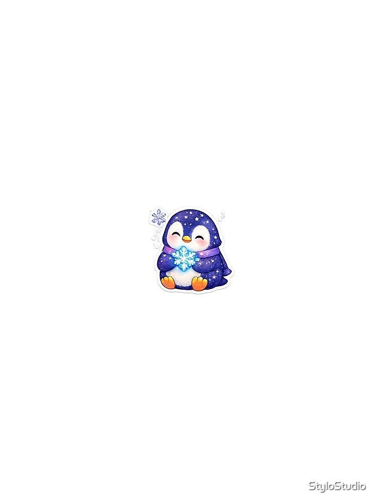Cute Penguin Holding Snowflake Sticker | Kawaii Winter Penguin | Cozy Snow Animal | Pastel Blue Penguin Gift by StyloStudio