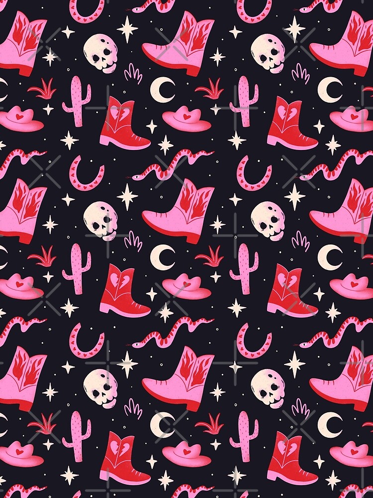 Western themed pattern gift, Cute pink and red cowboy illustration, Howdy yall by WeirdyTales