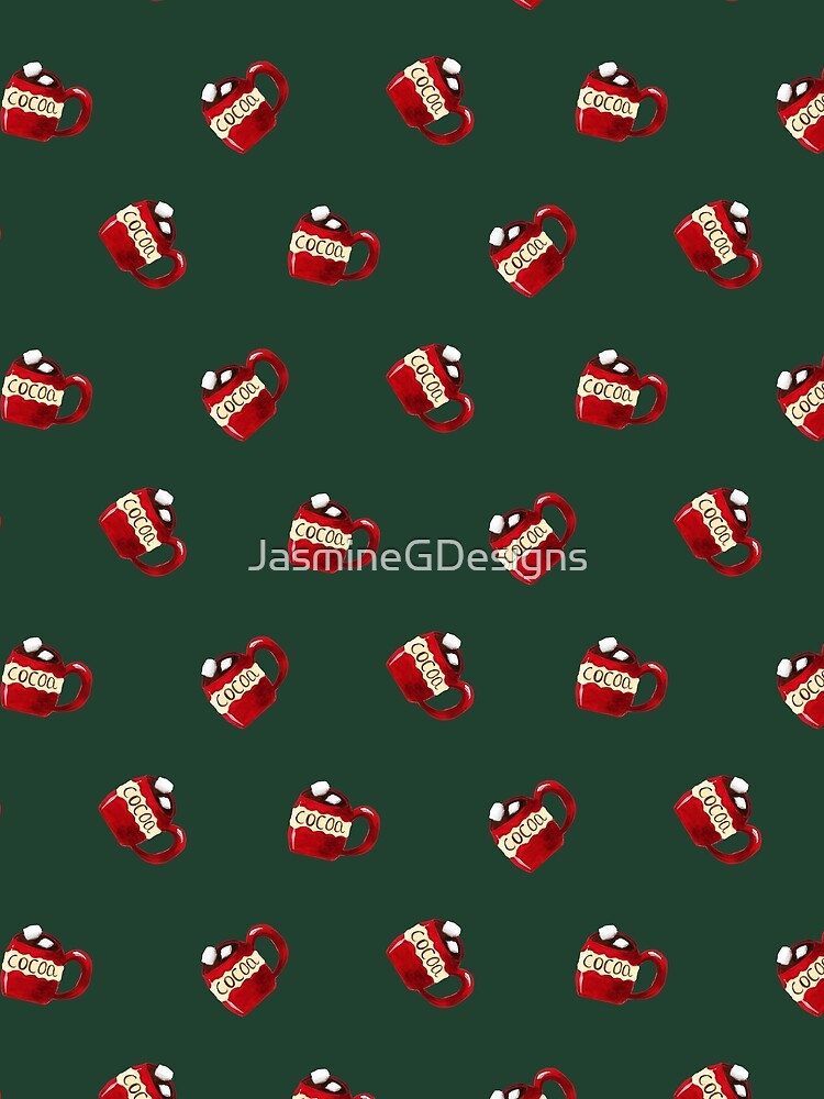 Christmas Morning Painterly Red Hot Cocoa with Marshmallows - forest green by JasmineGDesigns