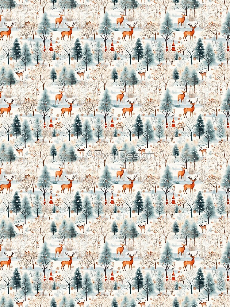 Enchanted Deer in Winter Wonderland: Ethereal Snow Art by Moisky Patterns