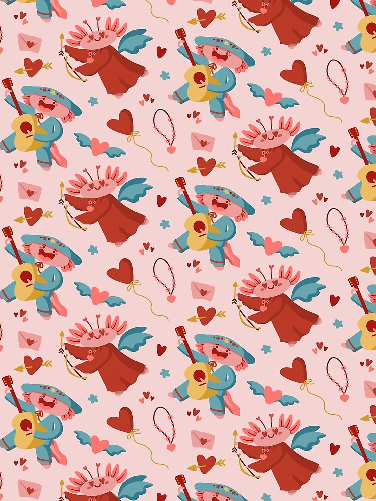 Cute Axolotl Pattern Valentines Day by Patterntastic