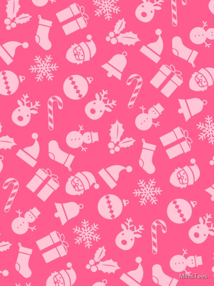 Pink Christmas Accents All Over Pattern on Pink Background by MimsTees