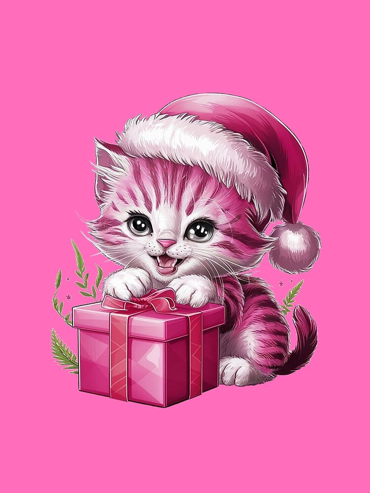 Pink Christmas Kitty Playing With Present | Pink by PinkGoddessLove