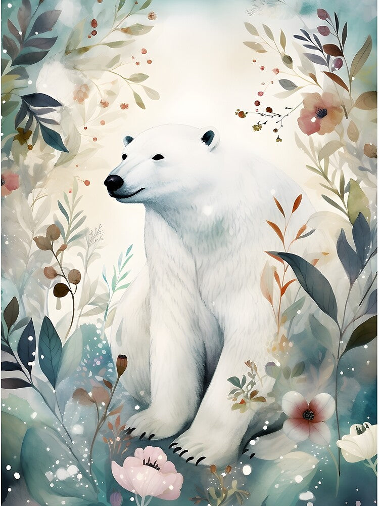 Enchanting Polar Bear Illustration In Watercolors and Pastel for Soothing Nursery Decor by NorthGraph