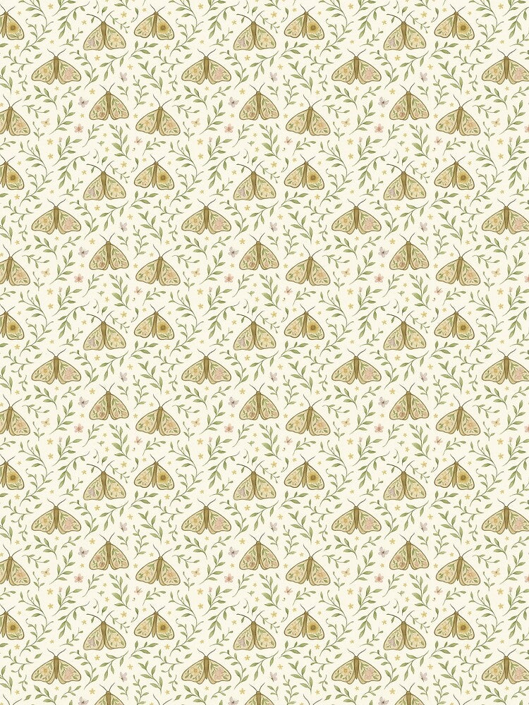 Floral Moth Pattern – Delicate Garden Wings on Cream by Zee's Whimsical Wonders