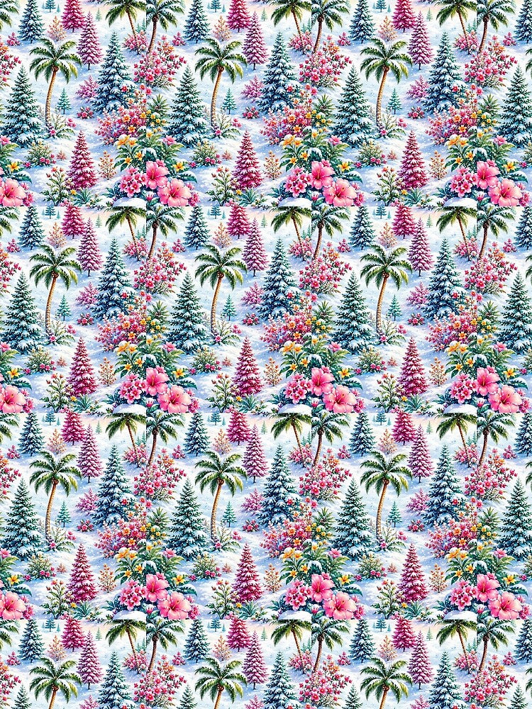 Vibrant Tropical Winter Wonderland – Colorful Trees, Flowers & Snow by vinothmech53