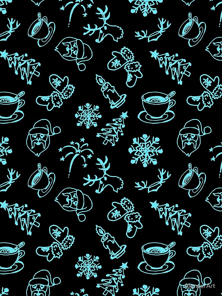 Merry Christmas Happy New Year seamless background pattern. Set of Christmas doodles by AlenserArt