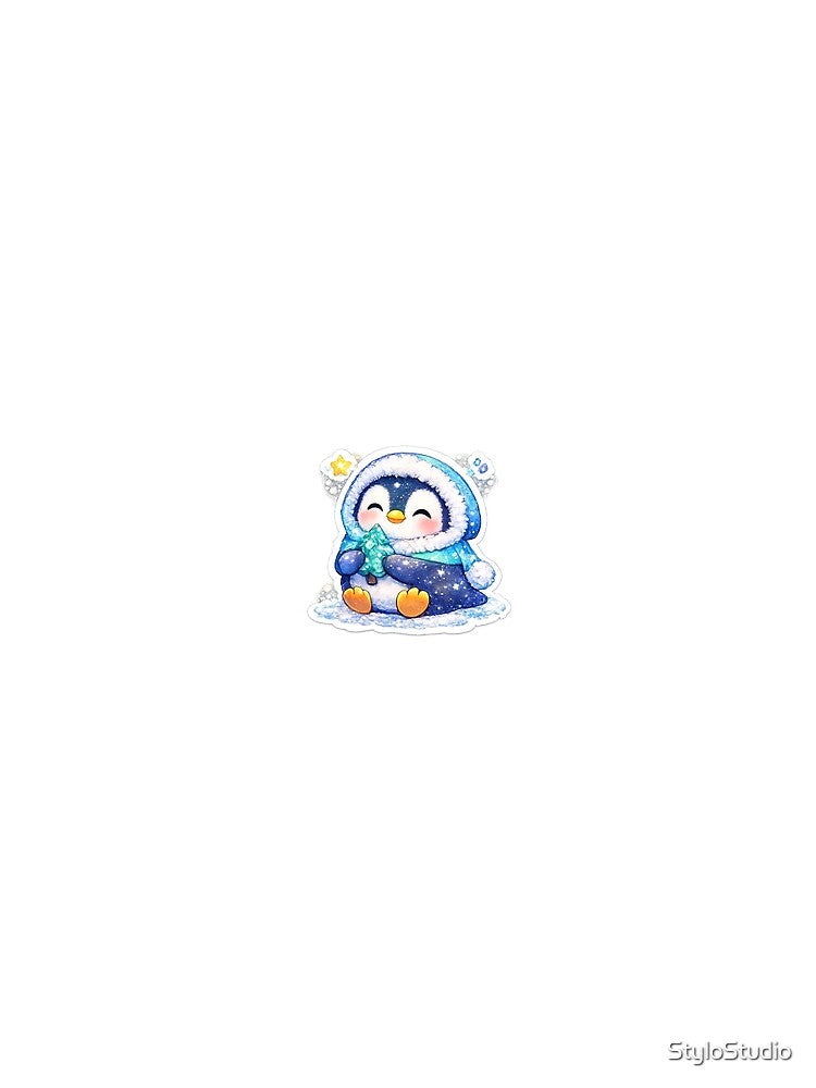 Cute Penguin Holding Christmas Tree Sticker | Kawaii Winter Penguin | Cozy Holiday Animal | Pastel Snow Penguin Sticker by StyloStudio