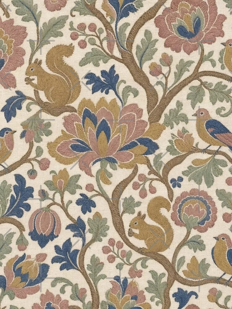 Jacobean Tree of Life Seamless Pattern | Antique Crewel Embroidery Floral by StickyGuys