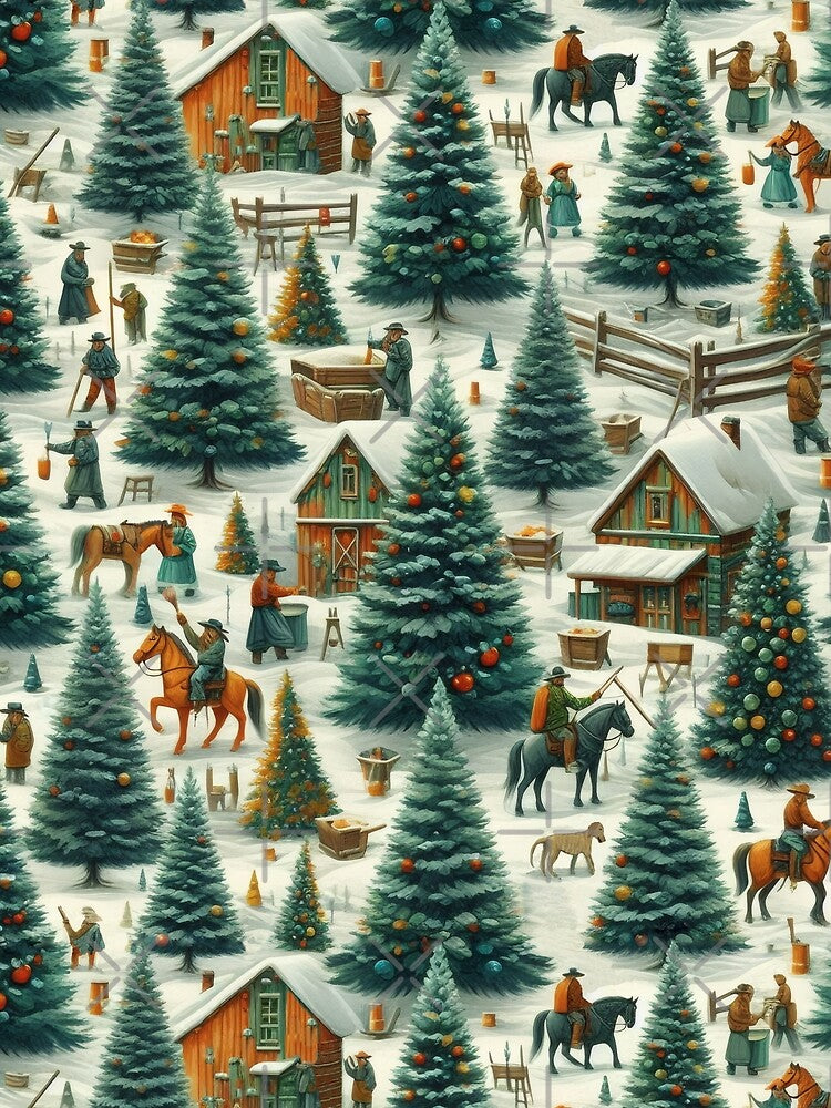 Country Western Christmas Farmhouse Village Farms Trees Horses Barns Stables by TheTimeTaxi