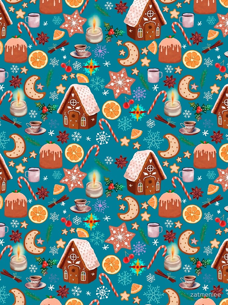 gingerbread houses, gingerbread, caramel cane, orange, cinnamon, pudding, spices, star anise, snowflakes, berries, stars, holly, candles by zatmeniee