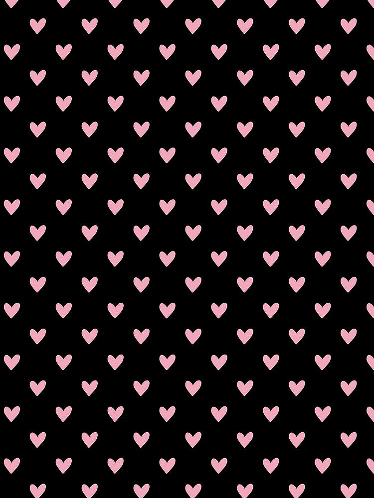 Pink Hearts on Black Pattern | Y2K Pink and Black Heart Print | Coquette Blackpink Hearts | Cute Soft Pink Heart Motif | Retro 90s Heart Pattern | Preppy Pink and Black Hearts by VivaFy