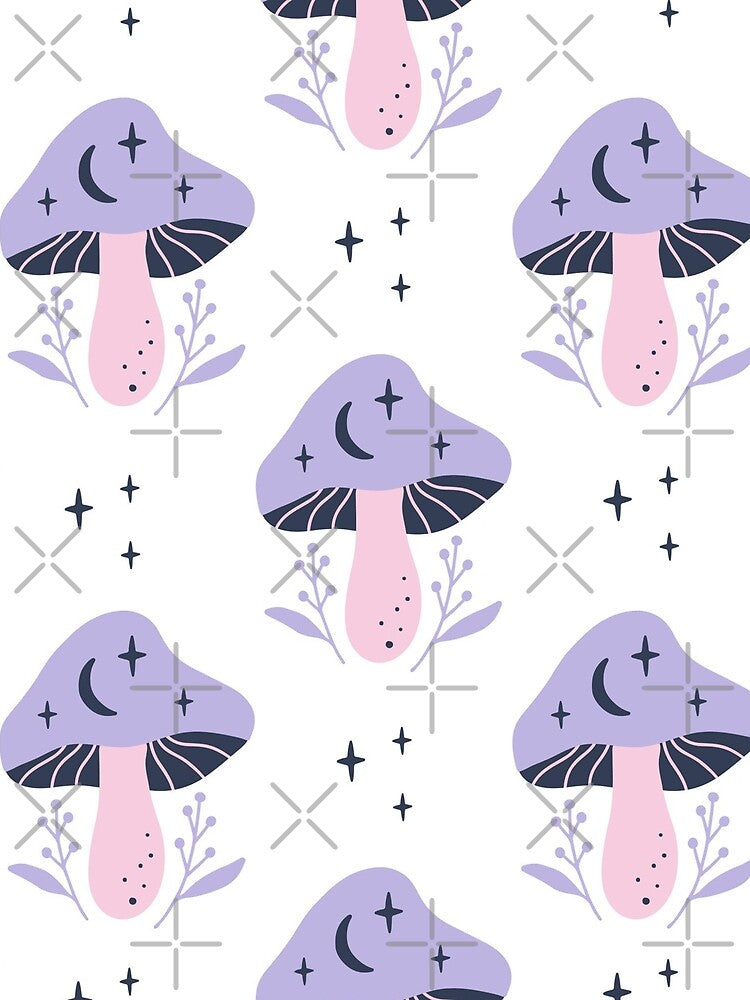 Celestial Mushroom Pattern – Moon & Stars Fairycore Seamless Design by RJACreative