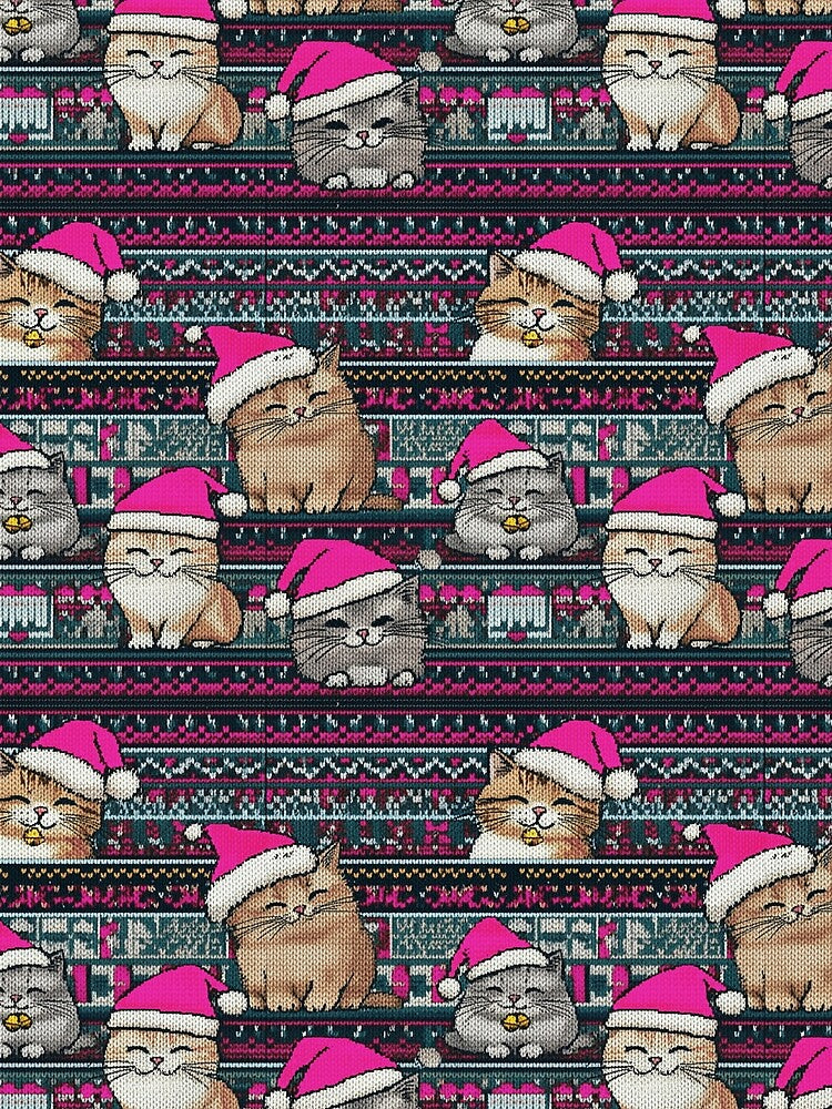 Hot Pink Christmas Knit Cat Pattern | Matching Family Winter Outfit by PinkGoddessLove