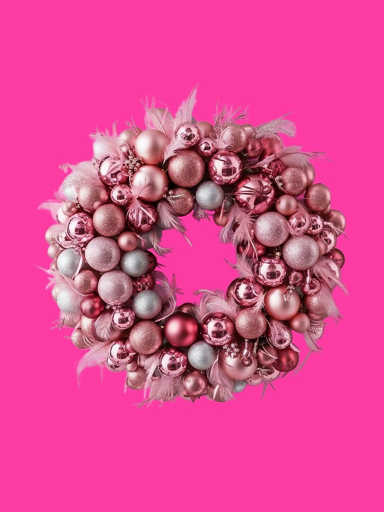 Pink Christmas Wreath With Feathers | Pink by PinkGoddessLove