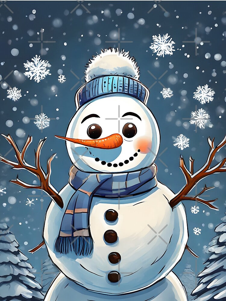 Cute Happy snowman under the snow flakes by emaotx