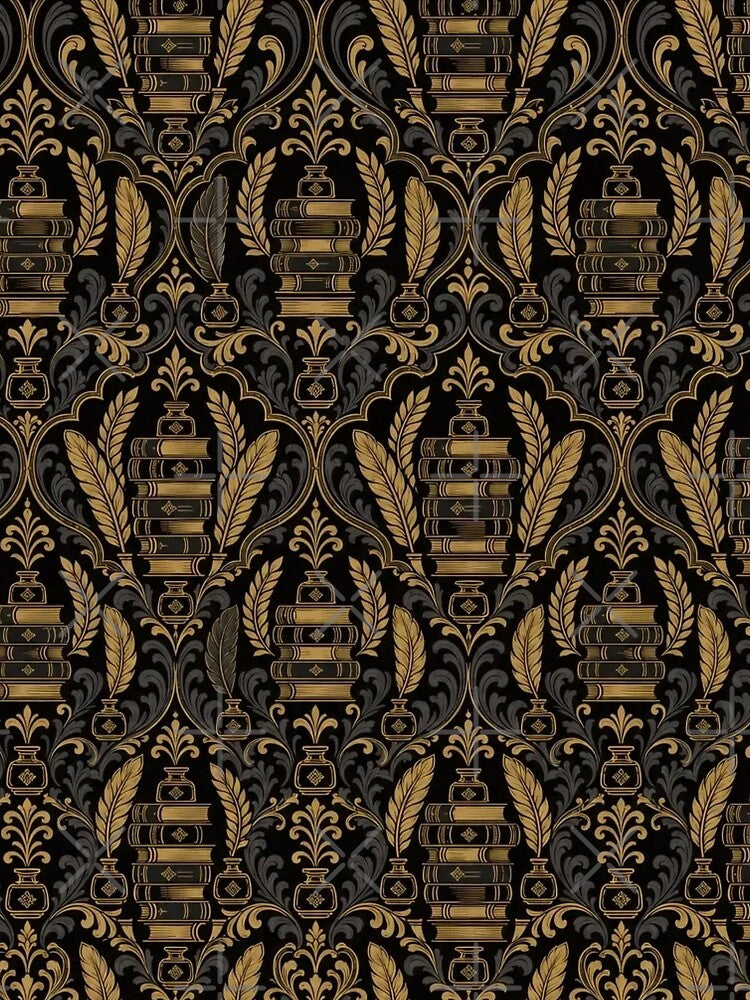 Dark Academia Book Damask Seamless Pattern | Vintage Bookish Dark Academia Toile Repeat by StickyGuys