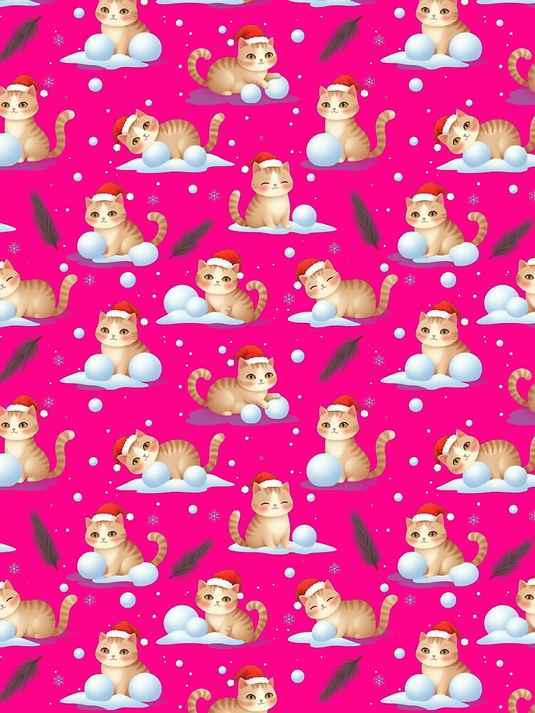 Hot Pink Christmas Snow Cat Pattern | Matching Family Winter Outfit by PinkGoddessLove