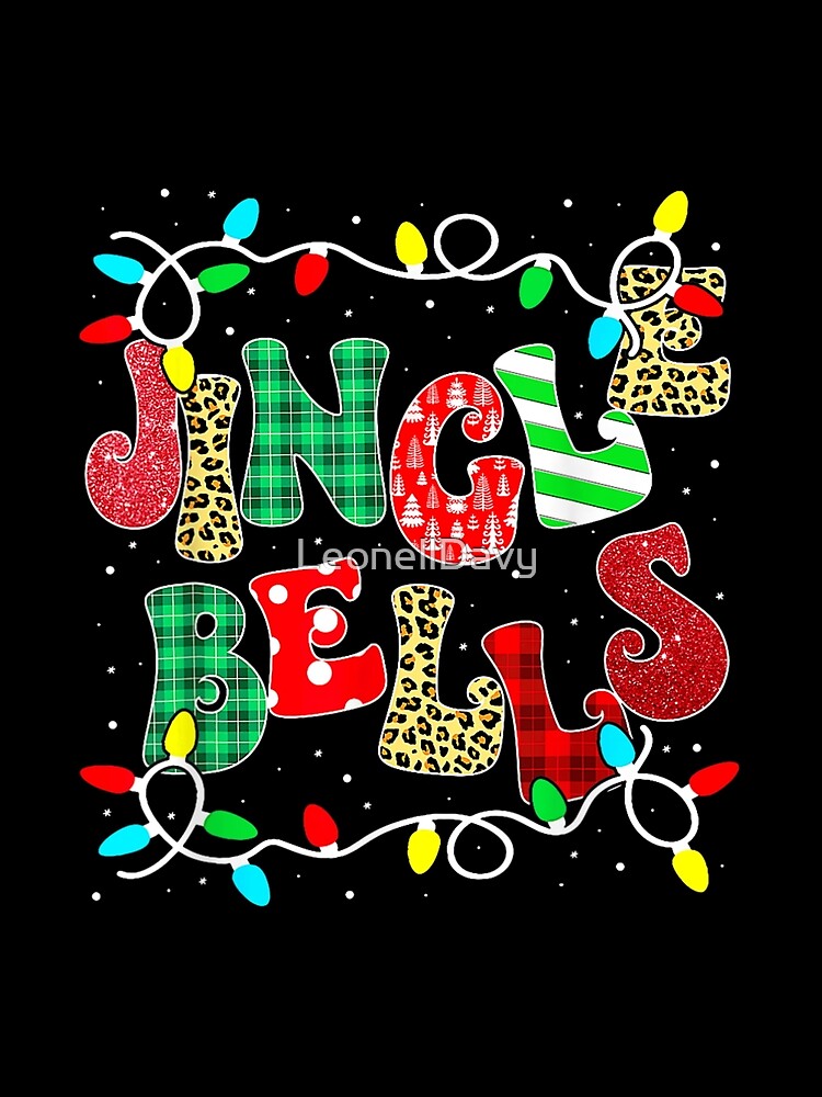 Jingle Bells Leopard Plaid Glitter Christmas Typography Holiday Graphic by LeonellDavy
