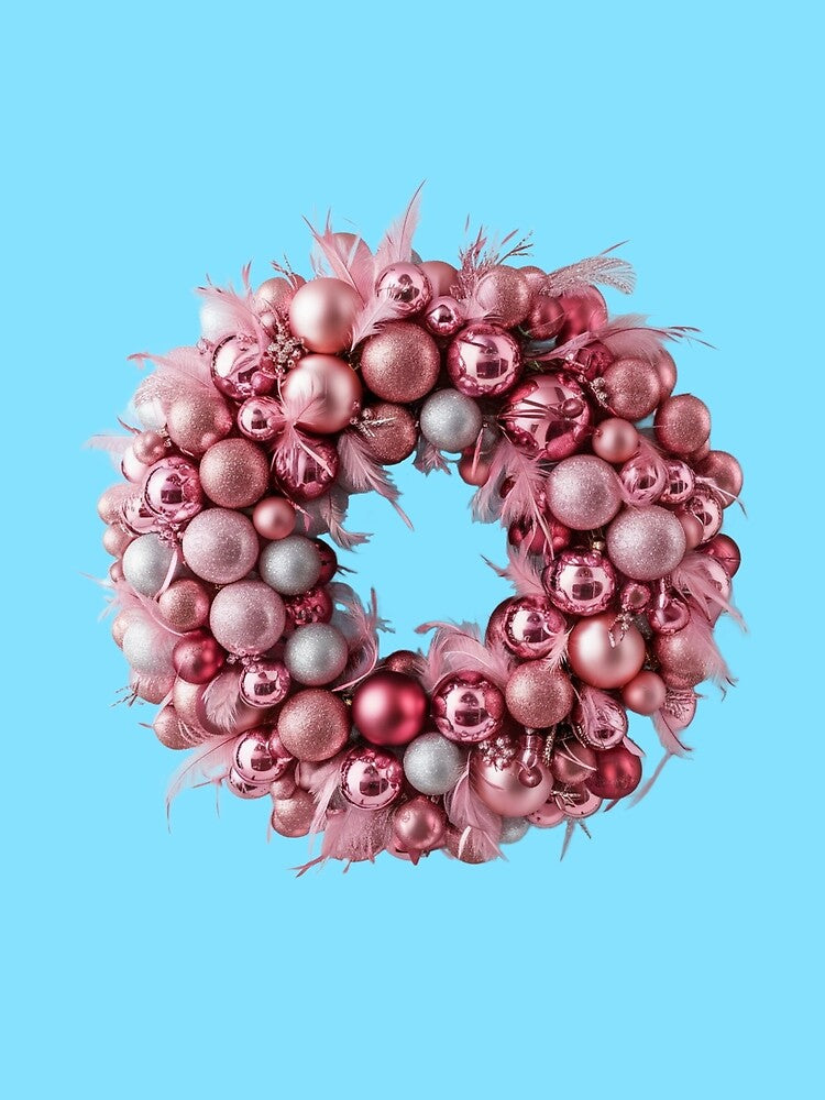 Pink Christmas Wreath With Feathers | Blue by PinkGoddessLove